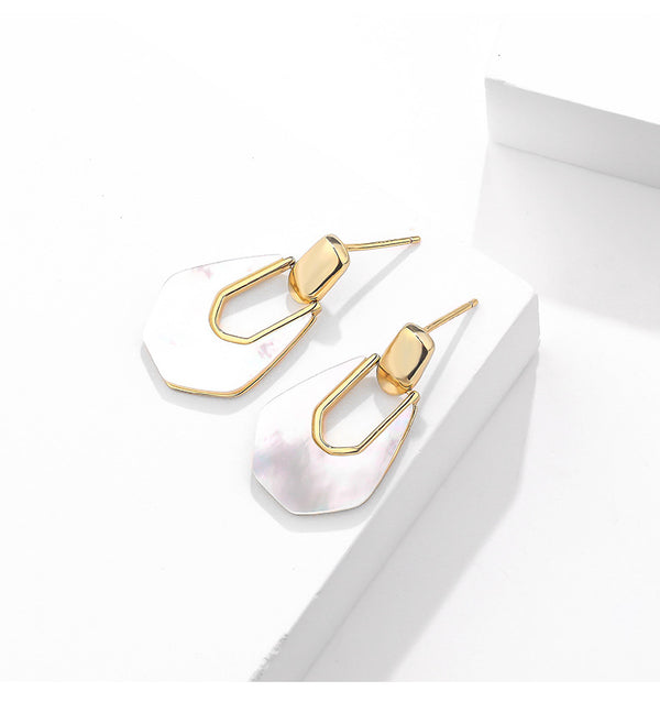 FE2653 925 Sterliang Silver Abalone White Fritillaria Dangle Stud Earring