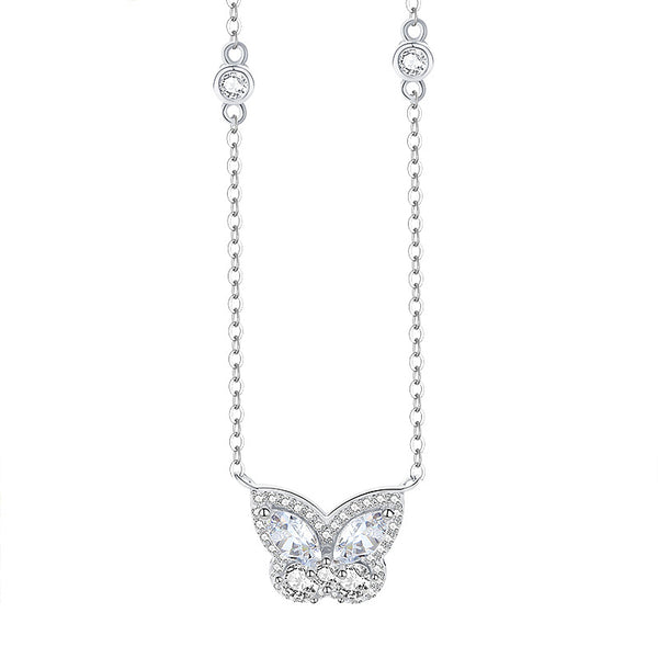 FX1249 925 Sterling Silver Butterfly Crystal Necklace