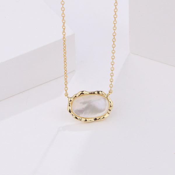 FX1150 925 Sterling Silver Oval Mother of Pearl Pendant Necklace
