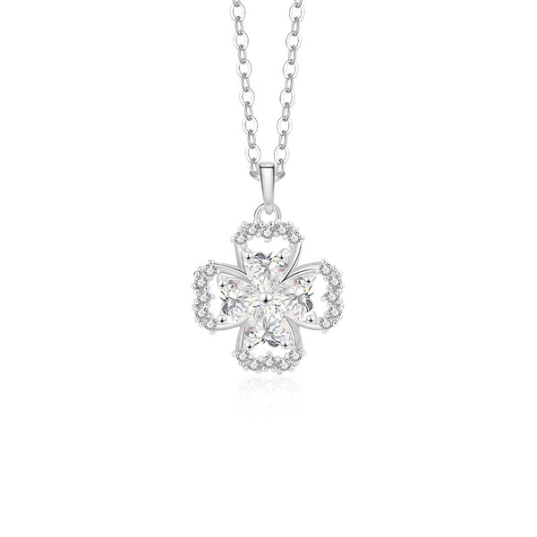 FX1237 925 Sterling Silver Crystal Clover Pendant Necklace