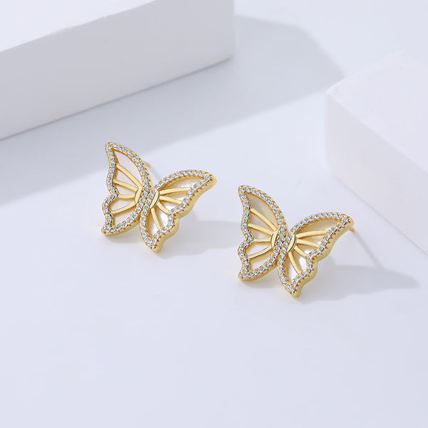 FE2688 925 Sterling Silver White Shell Butterfly Stud Earrings