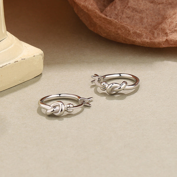 FE2558 925 Sterling Silver Dainty Knot Hoop Earring