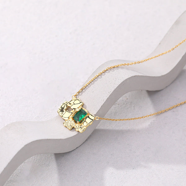 FX1016 925 Sterling Silver Irregular Textured Baguette CZ Pendant Necklace