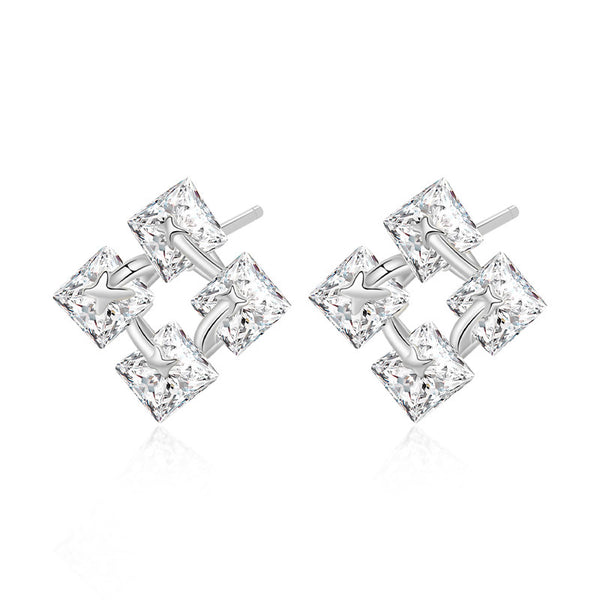 FE3024 925 Sterling Silver Square Zirconia Stud Earrings