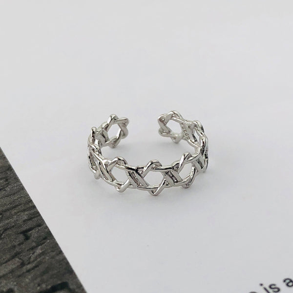 FJ0873 925 Sterling Silver Star Interlocked Ring