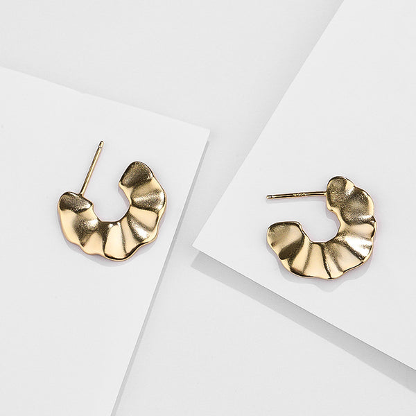 FE2635 925 Sterliang Silver Irregular Corrugation C Shape Stud Earring