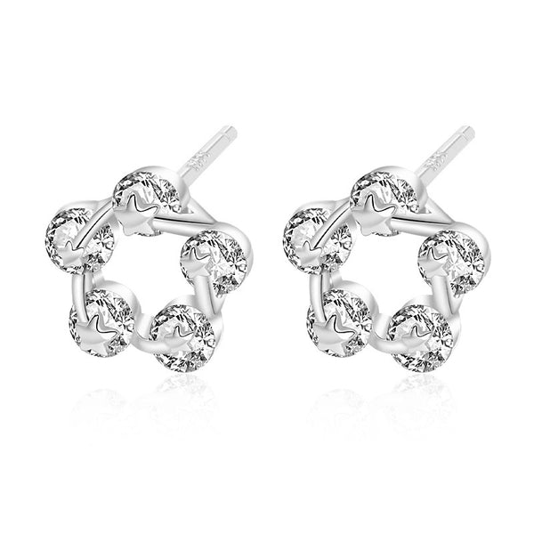 FE3025 925 Sterling Silver Flower Star Stud Earring