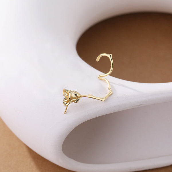 FE2588 925 Sterling Silver Retro Rose Flower Dangle Stud Earring