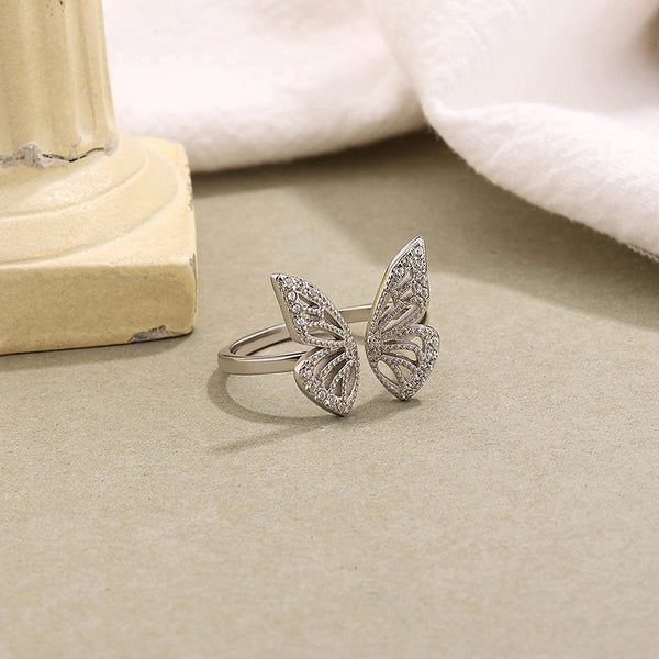 FJ0838 925 Sterling Silver Pave Butterfly Ring