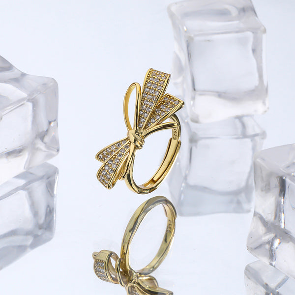 FJ0970 925 Sterling Silver Pave Bow-knot Ring