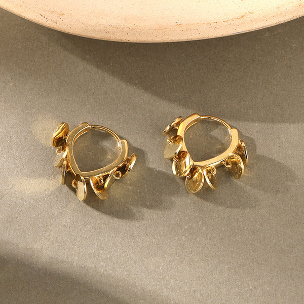 FE2494 925 Sterling Silver Vintage Sequins Hoop Earrings