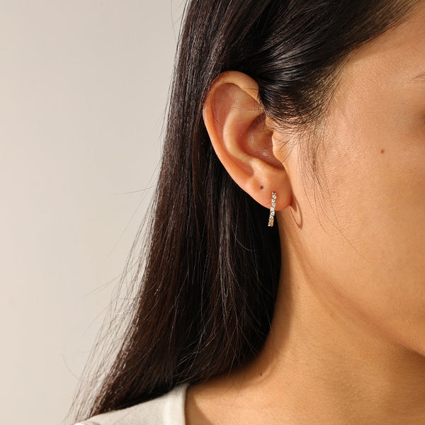 FE2316  925 Sterling Silver Classic Cubic Zirconia Hoop Earrings