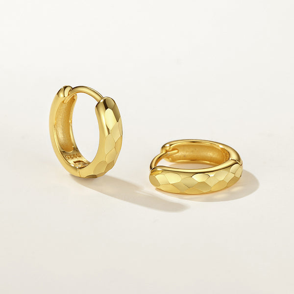 FE2296 925 Sterling Silver Textured Huggie Hoop Earrings