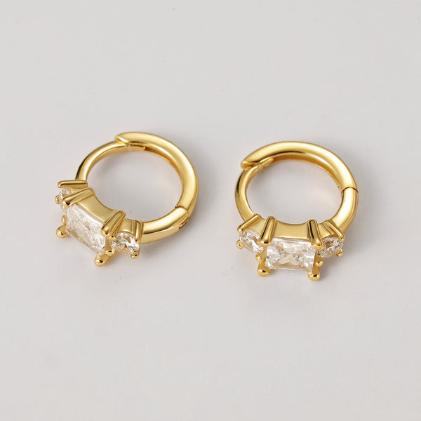 FE2220 925 Sterling Silver Dainty Baguette Cubic Zirconia Hoop Earrings