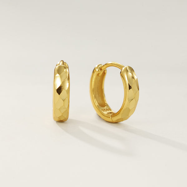FE2296 925 Sterling Silver Textured Huggie Hoop Earrings