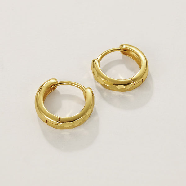 FE2296 925 Sterling Silver Textured Huggie Hoop Earrings