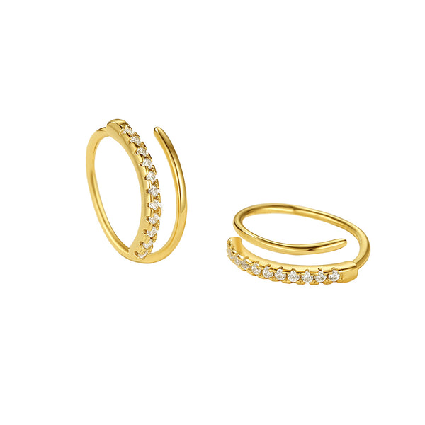 FE2352 925 Sterling Silver Cubic Zirconia Spiral Double Earrings