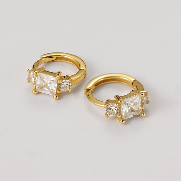 FE2220 925 Sterling Silver Dainty Baguette Cubic Zirconia Hoop Earrings