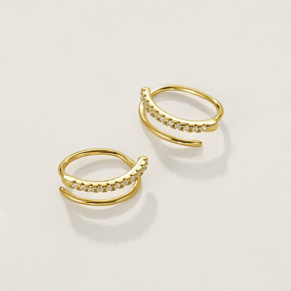 FE2352 925 Sterling Silver Cubic Zirconia Spiral Double Earrings