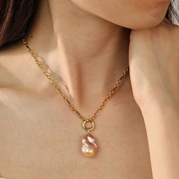 PN0142 925 Sterling Silver Baroque Pearl Chain Necklace