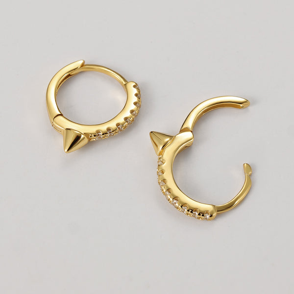 FE2160 925 Sterling Silver Pave Cubic Zirconia Rivet Punk Hoop Earrings