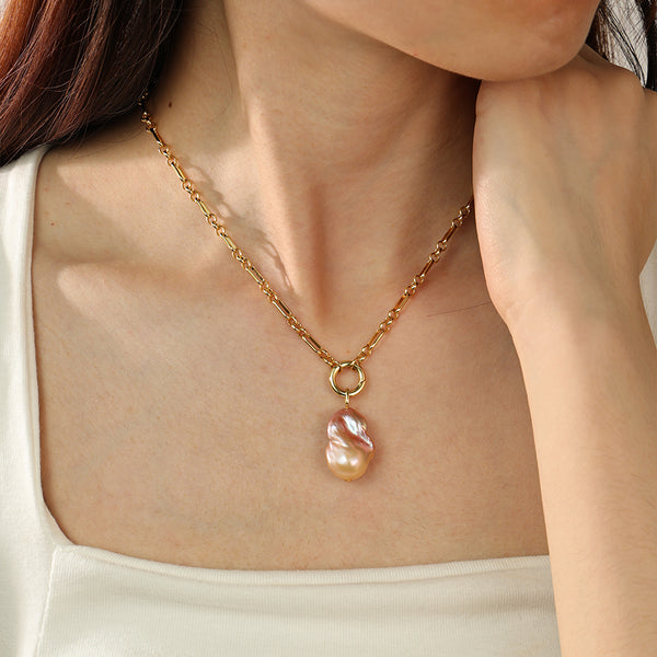 PN0142 925 Sterling Silver Baroque Pearl Chain Necklace