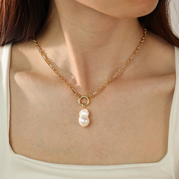PN0144 925 Sterling Silver Baroque Pearl Pendant Clip Necklace