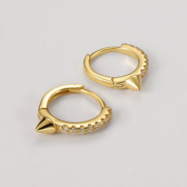 FE2160 925 Sterling Silver Pave Cubic Zirconia Rivet Punk Hoop Earrings