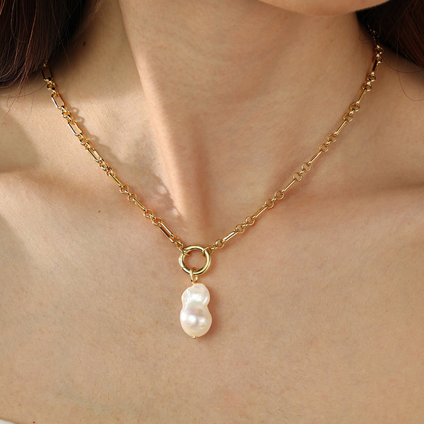 PN0144 925 Sterling Silver Baroque Pearl Pendant Clip Necklace