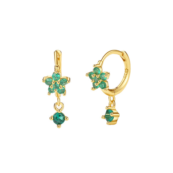 FE2311 925 Sterling Silver Cubic Zirconia Flower Dangle Hoop Earrings