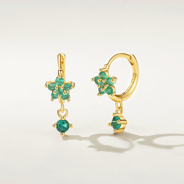 FE2311 925 Sterling Silver Cubic Zirconia Flower Dangle Hoop Earrings