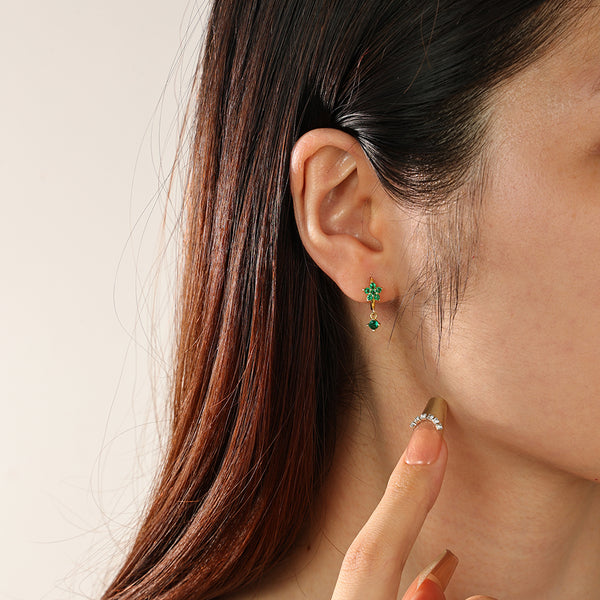 FE2311 925 Sterling Silver Cubic Zirconia Flower Dangle Hoop Earrings