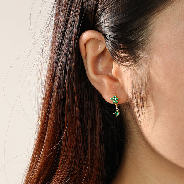 FE2311 925 Sterling Silver Cubic Zirconia Flower Dangle Hoop Earrings