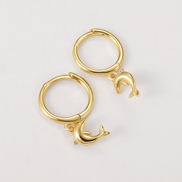 FE2240 925 Sterling Silver Jumping Dolphin Dangle Earrings