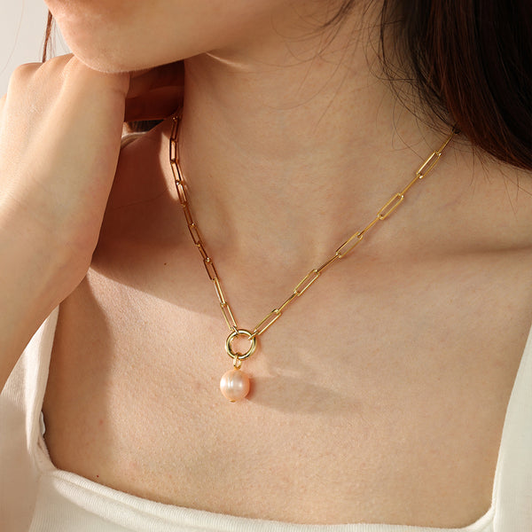 PN0154 925 Sterling Silver Champagne Texture Pearl Pendant Necklace