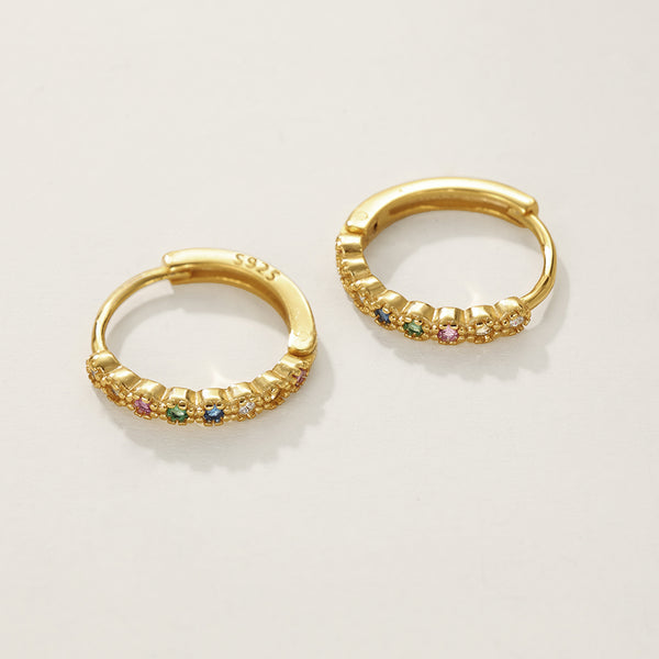 FE2339 925 Sterling Silver Rainbow Cubic Zirconia Hoop Earrings