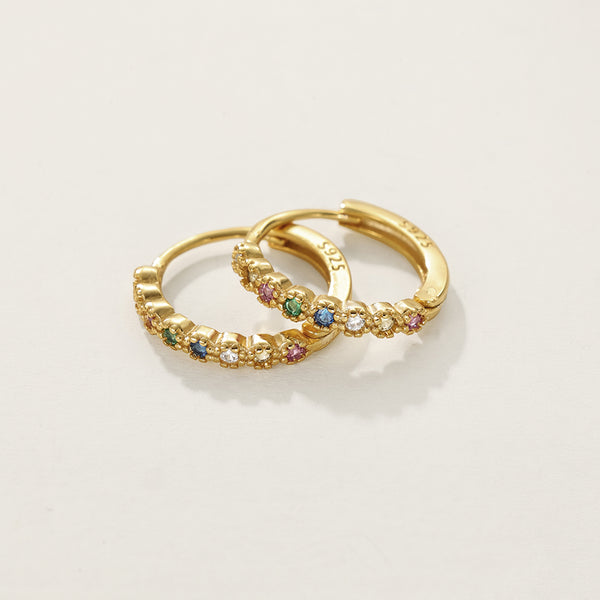 FE2339 925 Sterling Silver Rainbow Cubic Zirconia Hoop Earrings