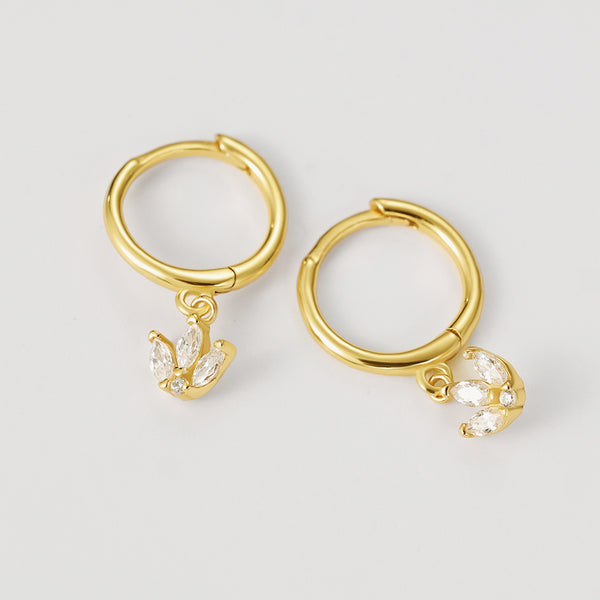 FE2223 925 Sterling Silver Geometric Marquise Zircon Hoop Earrings