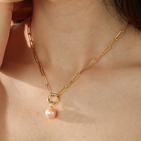 PN0154 925 Sterling Silver Champagne Texture Pearl Pendant Necklace