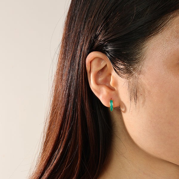 FE2346 925 Sterling Silver Green Enamel Hoop Earrings