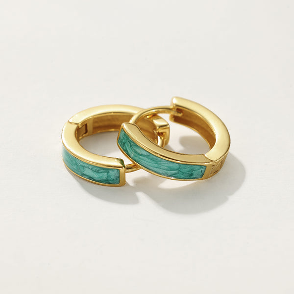 FE2346 925 Sterling Silver Green Enamel Hoop Earrings