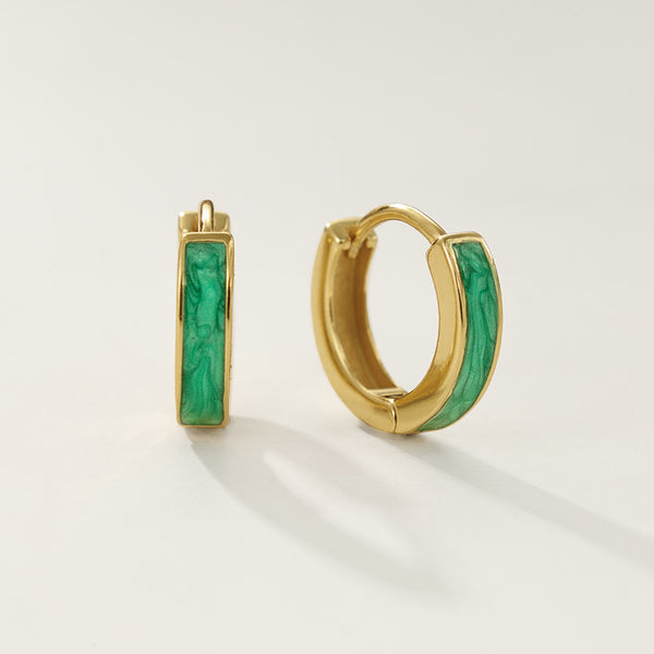 FE2346 925 Sterling Silver Green Enamel Hoop Earrings