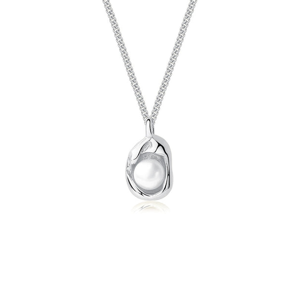FX1019 925 Sterling Silver White Pearl Irregular Pendant Necklaces