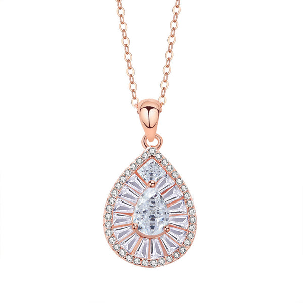 FX1252 925 Sterling Silver Pave Teardrop Necklace