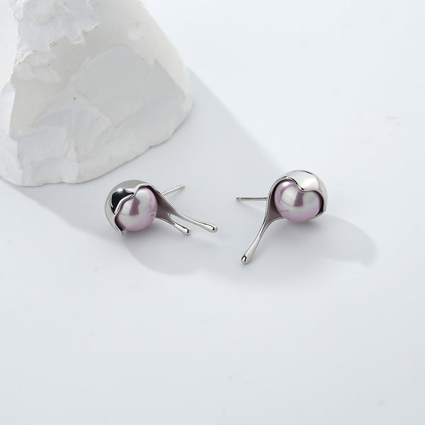 FE2614 925 Sterling Silver Lava Water Drop Pearl Stud Earring