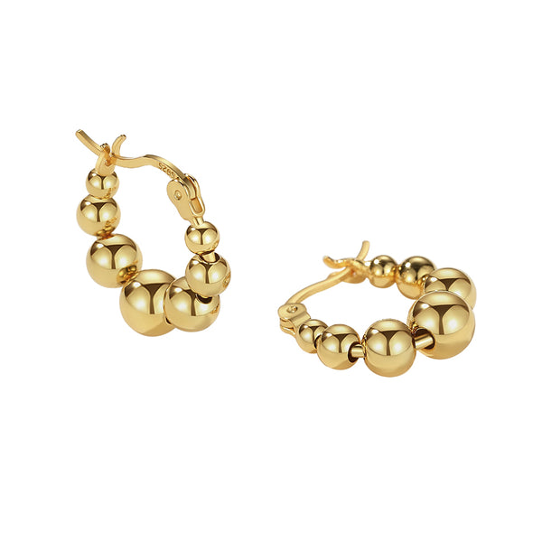 FE2368 925 Sterling Silver Bead Chunky Hoop Earrings