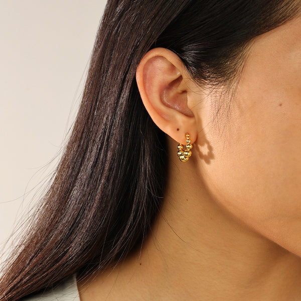 FE2368 925 Sterling Silver Bead Chunky Hoop Earrings