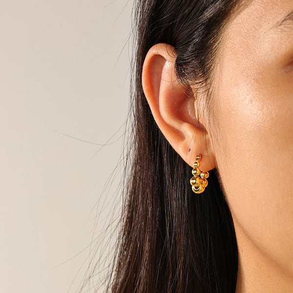 FE2368 925 Sterling Silver Bead Chunky Hoop Earrings