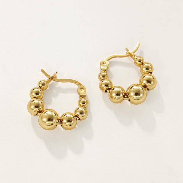 FE2368 925 Sterling Silver Bead Chunky Hoop Earrings