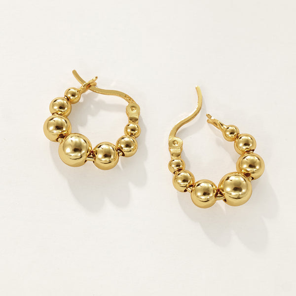 FE2368 925 Sterling Silver Bead Chunky Hoop Earrings